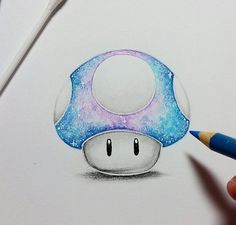 a drawing of a mushroom with a pencil in it's mouth