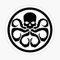 a black and white image of an octopus in a circle with the skull on it