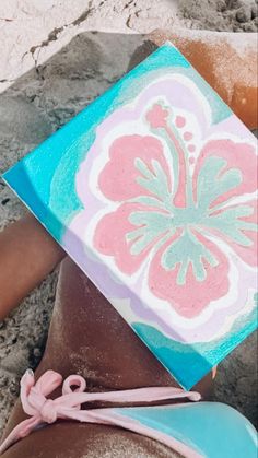 Beachy Art Painting, Colorful Beach Painting, Coconut Girl Painting, Summer Paintings On Canvas Aesthetic, Painting With Pink Background, Aesthic Paintings, Preppy Painting Ideas, Beachy Drawings, Cute Summer Paintings