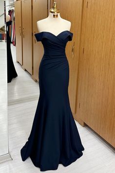 Navy Off-the-Shoulder Trumpet Long Formal Dress – Modsele Blue Formal Gowns Elegant, Prom Dresses Blue Navy Classy, Long Navy Blue Dress Formal, Blue Trumpet Dress, Marine Corps Ball Dresses, Off The Shoulder Blue Dress, Marine Ball Dresses, Elegant Navy Dress, Navy Blue Evening Dress