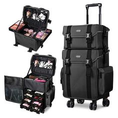 Classic Style - This Byootique Rolling Makeup Case comes in black, signifying a classic and yet understated aura, bringing out your elegant personality while carrying it. With a lightweight and portable design, it is ideal for on-the-go makeup artists, nail technicians and hairdressers to take all necessaries for travel. 2in1 Free Combination - Comes with a detachable top and bottom case which can be used together or separately, whereby the top case can be used as a handbag or shoulder bag with Brush Holders, Medical Bag, Inline Skate, Drawer Box, Brand Store, Powder Foundation