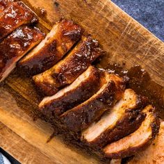 overhead shot of sliced pork tenderloin.