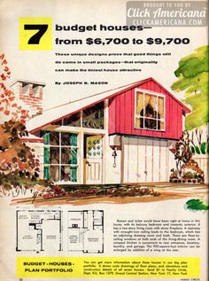 an advertisement for a house with the number seven on it's front and side