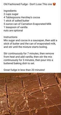 the recipe for chocolate fudge