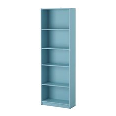 an empty blue bookcase on a white background