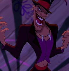 an animated woman in a top hat and suit with her hands out to the side