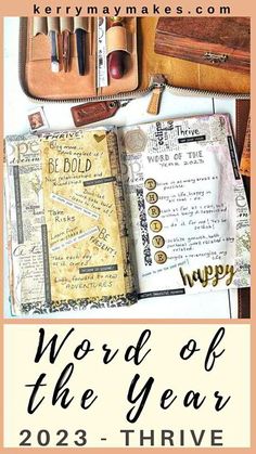 Word of the Year 2023 Bujo Word Of The Year, Year Page Bullet Journal, Word Of The Year 2023, Page Bullet Journal, Vintage Journaling, Collage Fodder, Bullet Journal For Beginners, Sticker Organization, Bullet Journal Hacks