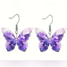 Nwot Purple Vibrant Butterfly Dangle Earrings - Exquisite Acrylic Jewelry With Feminine Charm Friends Autumn, Butterfly Dangle Earrings, Vibrant Butterfly, Lilac Earrings, Retro Fashion Women, Acrylic Jewelry, Crystal Butterfly, Packing Jewelry, Valentines Day Gifts