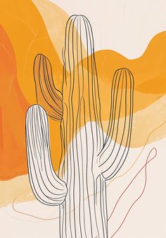 An abstract art poster featuring stylized line art of cacti set against a backdrop of warm amber and soft cream colors with subtle texture details. Desert Abstract Art, Western Airbnb, Desert Aesthetic Decor, Western Line Art, Boho Mood Board, Line Art Procreate, Bohemian Graphic Design, Southwest Wall Decor, Artwork For Kitchen