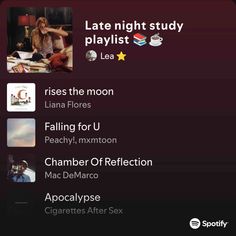 an iphone screen with the text late night study playlist on it