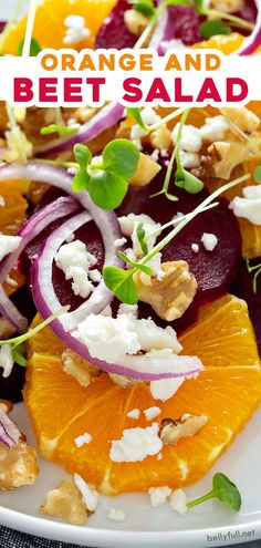 an orange and beet salad on a white plate