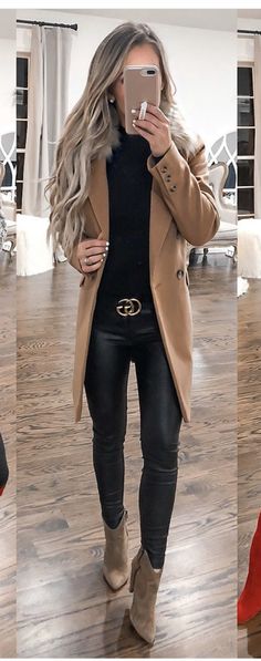 Sultry Outfits For Women, Elegant Brown Leather Pants For Night Out, Las Vegas Outfit Fall, Business Women Outfits, Platinový Blond, Winter Business Outfits, Classy Winter Outfits, Looks Jeans, Jared Leto