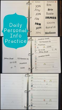 the daily personal info book is open and ready to be used as a binder