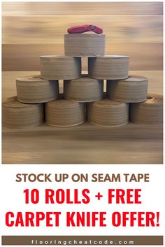 Here is a Pyramid of paper rolls with a red knife on top. Get Yours Now, Diy Tools, Rolls