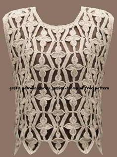 a white crocheted top with an intricate design on the front and back side