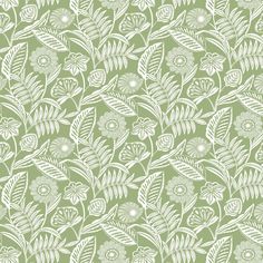 a green and white floral wallpaper pattern