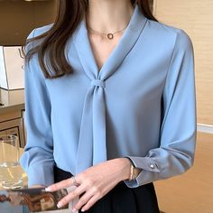 Long Sleeve Chiffon Shirt, Women Chiffon Blouse, Office Blouse, Bow Shirts, Straight Dress, Chiffon Long Sleeve, Blouse Tops