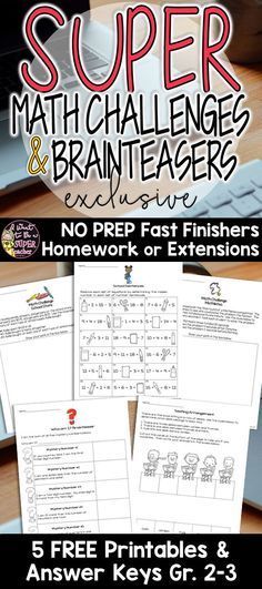 two worksheets with the text super math challenges and brainteazers on them