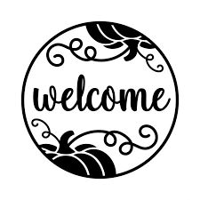 a black and white sign with the word welcome in it's center surrounded by swirls