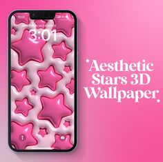 an iphone with pink stars on it and the text aesthetic stars 3d wallpaper