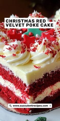 Red Velvet Traybake, Raspberry Red Velvet Cake, Korean Red Velvet Cake, Easy Red Velvet Poke Cake Recipes, Red Velvet Roll Cake Easy, Red Velvet Cake With White Chocolate, Layered Poke Cake, Red Velvet Cake Christmas Decoration, Red Velvet Poke Cake With Pudding