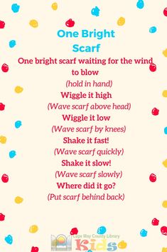 one bright scarf poem for kids with colorful polka dots on the background and words below it