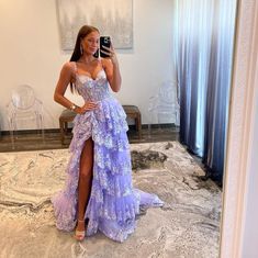 Lavender Princess A Line Off the Shoulder Corset Prom Dress with Lace | KissProm Tiered Prom Dress, Purple Corset, Prom Dresses Long Lace, Corset Dress Prom, Lace Prom Dress, Illusion Dress, فستان سهرة, Dresses Elegant, Tulle Prom Dress