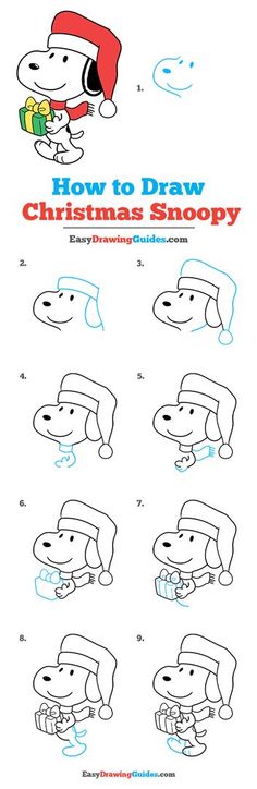 how to draw christmas snoopy step by step instructions for children and adults, with pictures