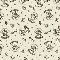 a harry potter pattern with hogwarts and symbols on white background, suitable for wallpaper or fabric