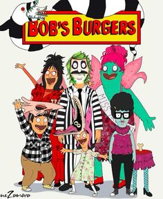 an image of bob's burgers poster with cartoon characters in front of them