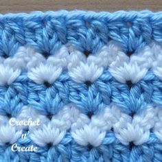 the crochet is blue and white with two rows of stitchs on each side