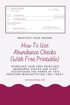 Discover the power of abundance checks with these free printable abundance checks you can save, print, and start using today. Law Of Attraction Planner Free Printable, Free Printable Manifestation Checks, Blank Checks Printable, Check For Vision Board, Manifesting Check, Manifestation Checks, Manifestation Check, Abundance Check, Manifesting Money Affirmations