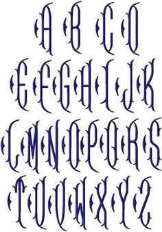 the upper and lower letters of an old english alphabet, with blue ink on white paper