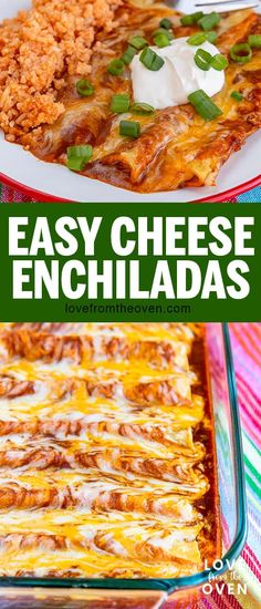 an easy cheesy enchiladas casserole with cheese and green onions