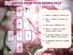 a pink flower with the words advice from your higher self