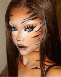 Disney Character Halloween Makeup, Tiger Body Painting, Tiger Face Makeup Halloween, Halloween Baddie Makeup, Halloween Tiger Makeup, Orange Cat Makeup, Halloween Outfits 2024, White Tiger Makeup, Tiger Diy Costume