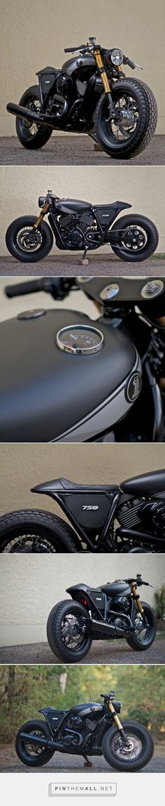 three different views of a black motorcycle