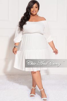 Rayon% 100 Model is wearing 1x Belt sold separately Plus Size Off The Shoulder, Tiered Dress, Final Sale, Off The Shoulder, White Dress, Plus Size, Dresses, How To Wear, White