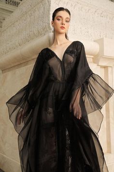 Annie Straight V-Neck Organza Maxi Dress | MEAN BLVD Faerie Wedding, Organza Maxi Dress, Shadow Realm, Mean Blvd, Earthy Outfits, Modest Clothing, Beaded Handbag, Dress Clothes, Abayas Fashion