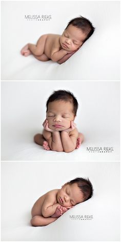 three photos of a baby sleeping on its side and the same photo taken from different angles