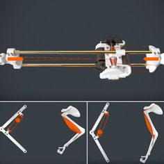 four different views of a skateboard with wheels and parts attached to the back end