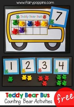 the teddy bear bus counting game for toddlers to play with numbers and letters on it