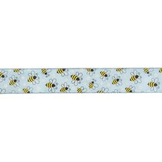 a blue and yellow ribbon with bees on it