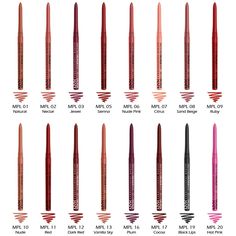 * 6 BRAND NEW NYX RETRACTABLE LIP LINER "PICK YOUR 6 COLORS" * Love your lips! Create the perfect pout with our creamy, richly pigmented liner in an easy twist-up pencil. Renowned for its staying power! Available in 18 irresistible shades. * Detail of RETRACTABLE LIP LINER * Pick any 6 colors you like. (size: 0.012 oz/ 0.31g each) * Please write "LIP LINER NUMBERS"(e.g. 01, 20) on ' +add to message to seller ' window when you check out ! INGREDIENTS: Cyclopentasiloxane, Synthetic Beeswax, Microc Nyx Lip Liner, Lip Liner Set, Nyx Lip, Cosmetics Ingredients, Cosmetic Items, Lip Pencil, Sand Beige, Aesthetic Makeup, Lip Liner