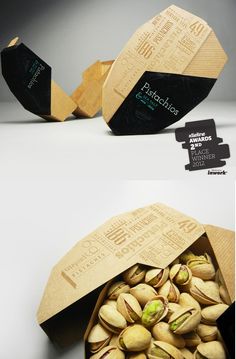 the packaging is made out of cardboard and has pistachios in it