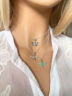 "Beautiful sterling silver dragonfly pendant necklace with turquoise, abalone shell or mother of pearl. All handcrafted. Stamped 925 * Pendant measurements: 18 x 27 mm * Made in Italy chain is optional Two lengths (adjustable) available:  1) 16 - 18\"  -  40 - 45 cm 2) 18 - 20\"  -  45 - 50 cm 925N-008" Turquoise Sterling Silver Charm Necklace, Silver Dragonfly Jewelry, Bohemian Silver Dragonfly Necklace, Rose Gold Choker Necklace, Rose Gold Choker, Dragonfly Necklace, Dragonfly Pendant, Paua Shell, Baroque Pearl Necklace