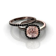 Shop with confidence and celebrate everlasting feelings of love with this exquisite Beautiful 2.00 Carat Morganite and Black Diamond Moissanite Halo Bridal Ring Set 925 Sterling Silver with 18k Rose Gold Plating, Gift for Her, Promise Ring We can make this ring between sizes from 3.5 to 11. For any other custom sizes, please email us. Please note that as all our rings are handmade, we can customize this ring setting for you. We can make the ring in different gold color like: 10k Solid White Gold Champagne Diamonds Engagement, Morganite Wedding Rings, Jewellery Traditional, Halo Bridal Set, Black Diamond Jewelry, Black Engagement Ring, Black Diamond Engagement, Bridal Wedding Rings, Black Diamond Ring Engagement