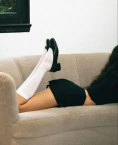 Dr Shoes, Image Swag, Beige Sofa, Beauty Inspo, Long Socks, Jane Shoes, Mode Inspo, Summer Evening, Cute Fits