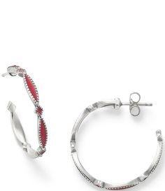 From James Avery&#x2C; these ear posts feature:Sterling silverRed enamelPost back closureApprox. 1.0625" longCrafted in America using the world's finest materials. Elegant Enamel Hoop Jewelry, Red Small Hoop Metal Jewelry, Nickel-free Enamel Hoop Jewelry, Nickel Free Enamel Hoop Jewelry, Small Hoop Red Metal Jewelry, Red Metal Small Hoop Jewelry, Silver Hoop Enamel Jewelry, Silver Enamel Hoop Jewelry, Red Sterling Silver Hoop Earrings