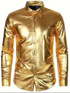 Get ready to party in style with this Men's Golden Shiny Party Shirt! Made with a blend of spandex and polyester, this lightweight shirt is perfect for any party or cocktail occasion. The solid gold color and long sleeves make a statement that you won't forget. #MensFashion #PartyEssentials #ShinyShirt #GoldTheme #Quality4Less [🎉🥂💃] #Button #Solid #Gold #Spandex #Lightweight #MM #eBayStore #PartyCocktail #LongSleeve #Polyester #gold #eBay #eBaySeller #ButtonUp #Regular #Men Dance Tops Costumes, Party Shirts Men, Hip Hop Shirts, Gold Shirt, Sequin Shirt, Tuxedo Shirts, Tuxedo For Men, Disco Party, Dress Shirts